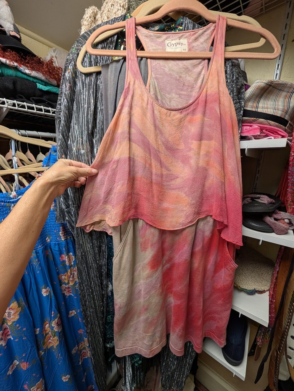 Gypsy 05 Revolve Silk Modal Orange Tie Dye Tank Dress XS Made in USA Talya